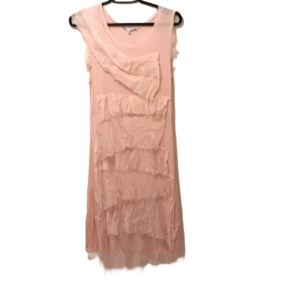 Tempo Paris Silk Cotton Midi Dress – Made in Italy Boho Soft Pink Romantic XL